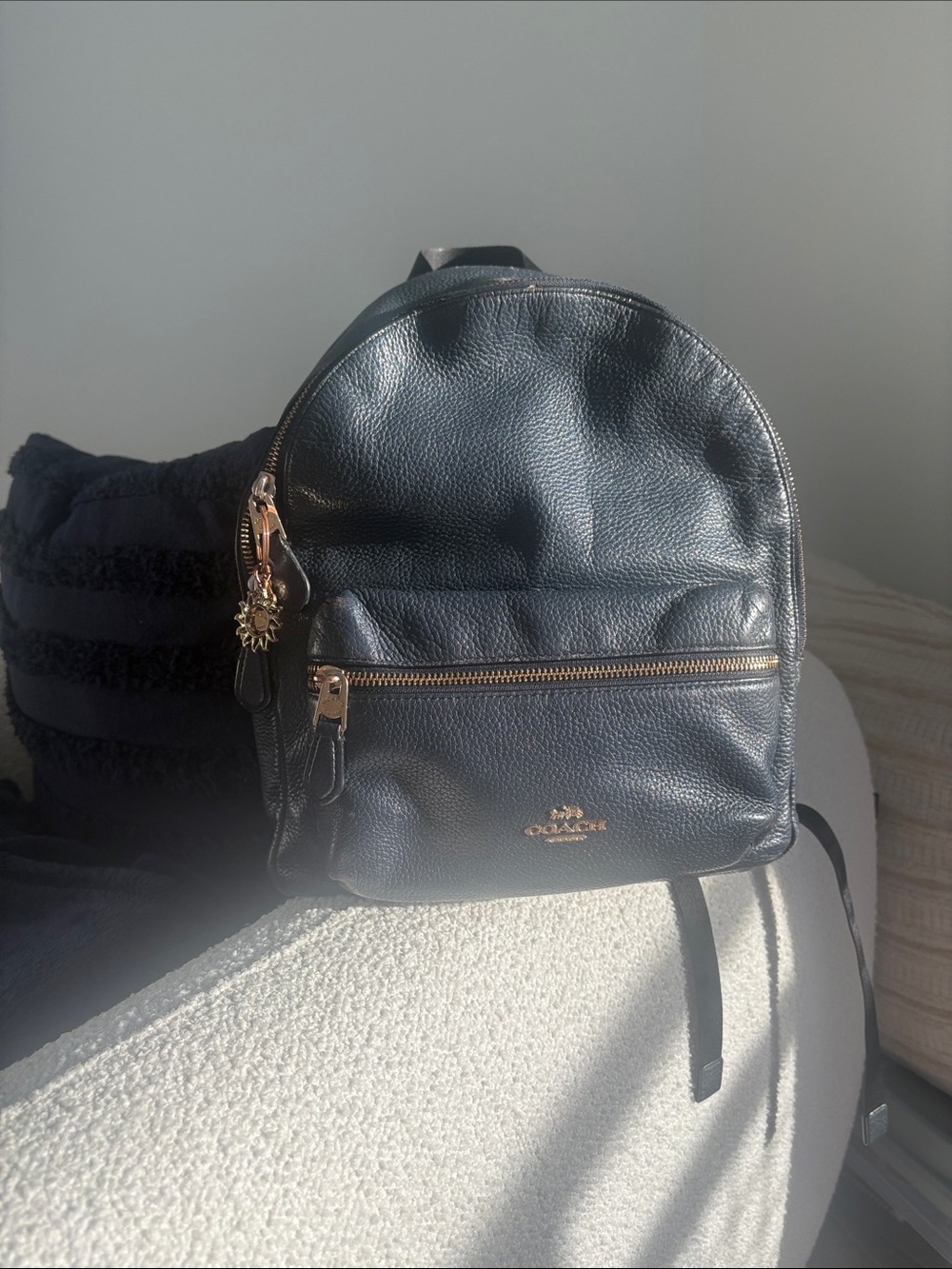 Coach Court Mini Backpack 80550 Navy Pebbled Leather Gold Hardware